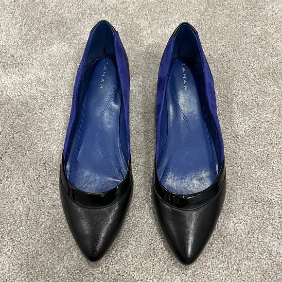 Tahari Women's Mini Wedge Heels Blue Suede Black Leather Shoe Size 8M - Picture 5 of 8